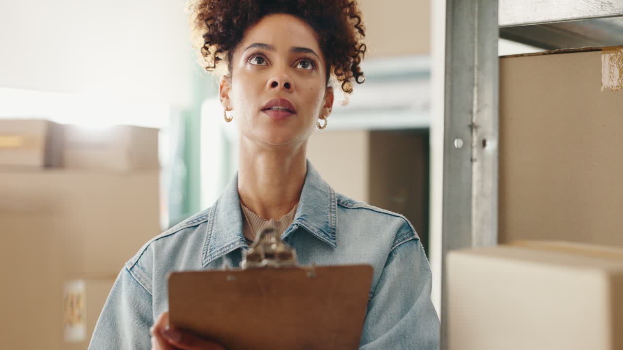 Woman checking inventory in warehouse