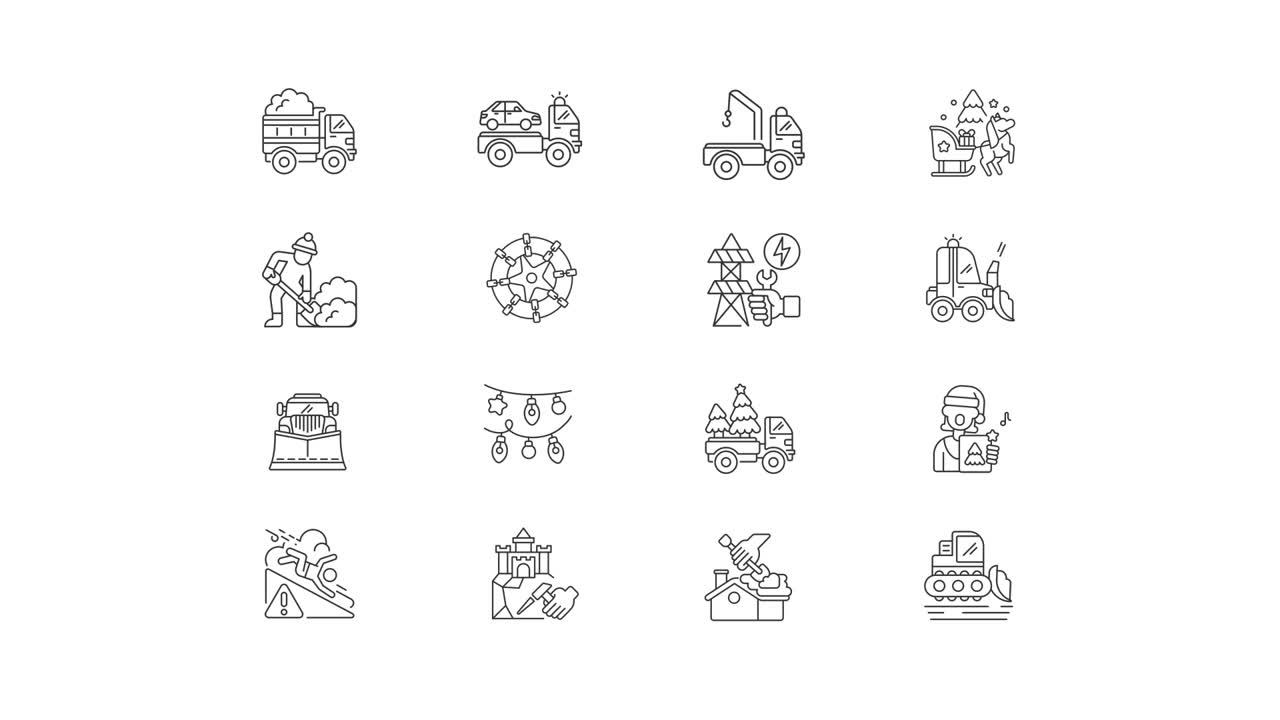 Winter Construction and Transportation Icons