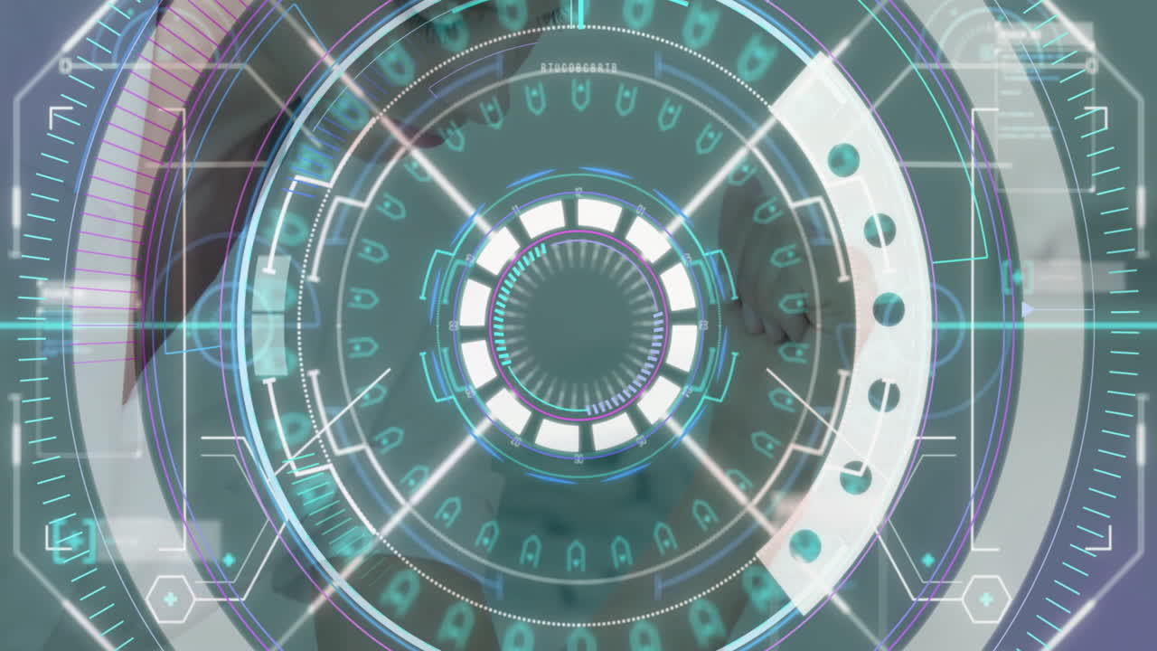 Glowing blue elements in animation with futuristic digital interface in school