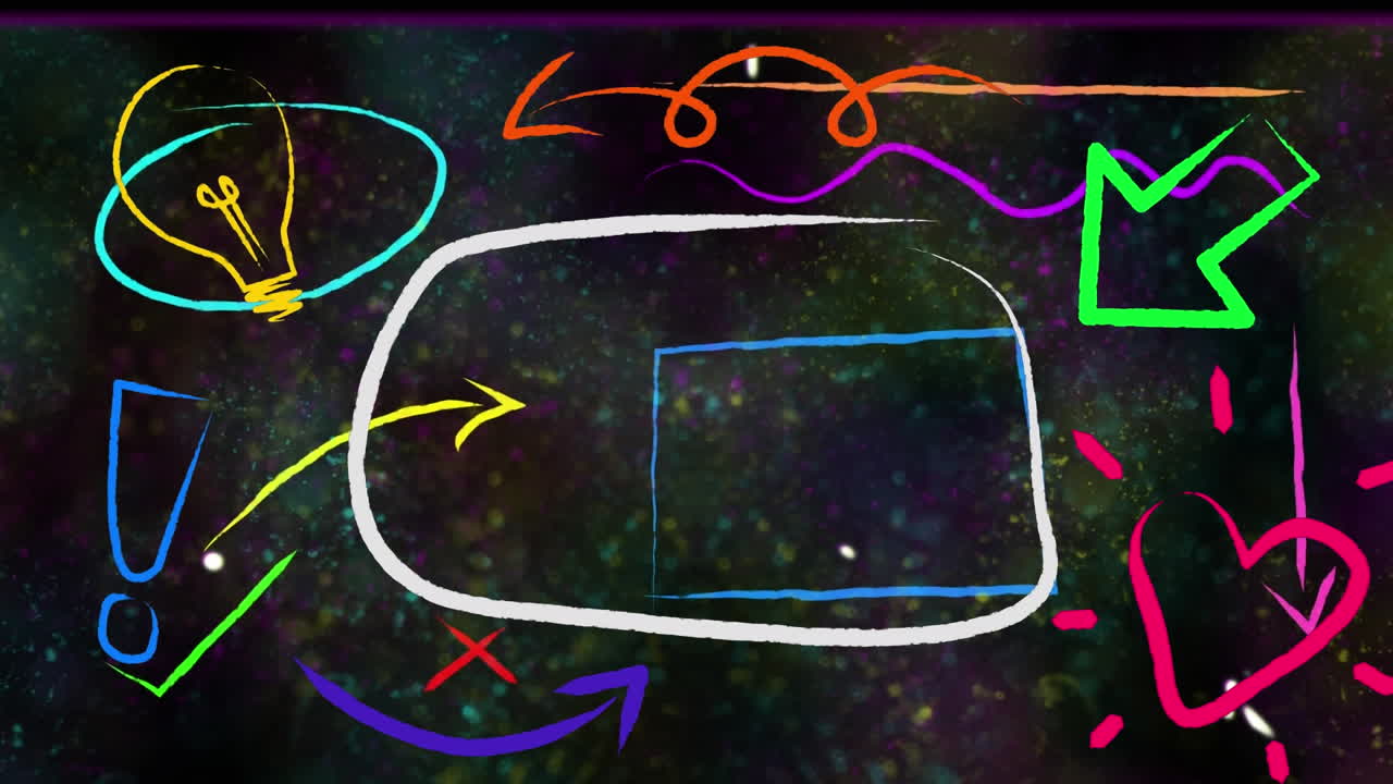 animación de iconos de redes sociales escritos a mano en un fondo negro parpadeante