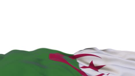 algeria fabric flag waving on the wind loop. algerian embroidery stiched cloth banner swaying on the breeze. half-filled white background. place for text. 20 seconds loop.