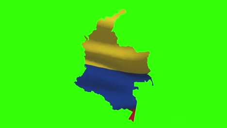 colombia country shape outline on green screen with national flag waving animation