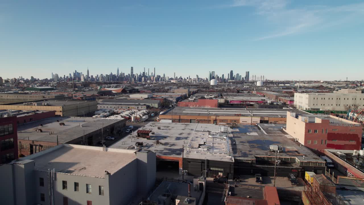 Industrial warehouses in East Williamsburg, Brooklyn, NY. 4K aerial