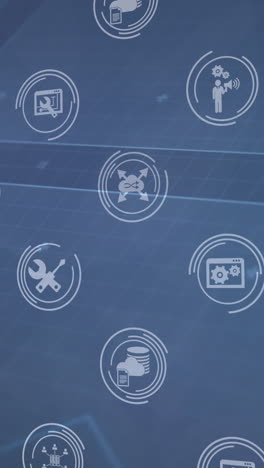animación digital de iconos digitales en un patrón sin costuras contra el procesamiento de datos en fondo azul