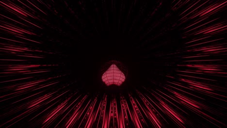 bucle vj: corazón 3d rodando a lo largo de un túnel rojo circular brillante
