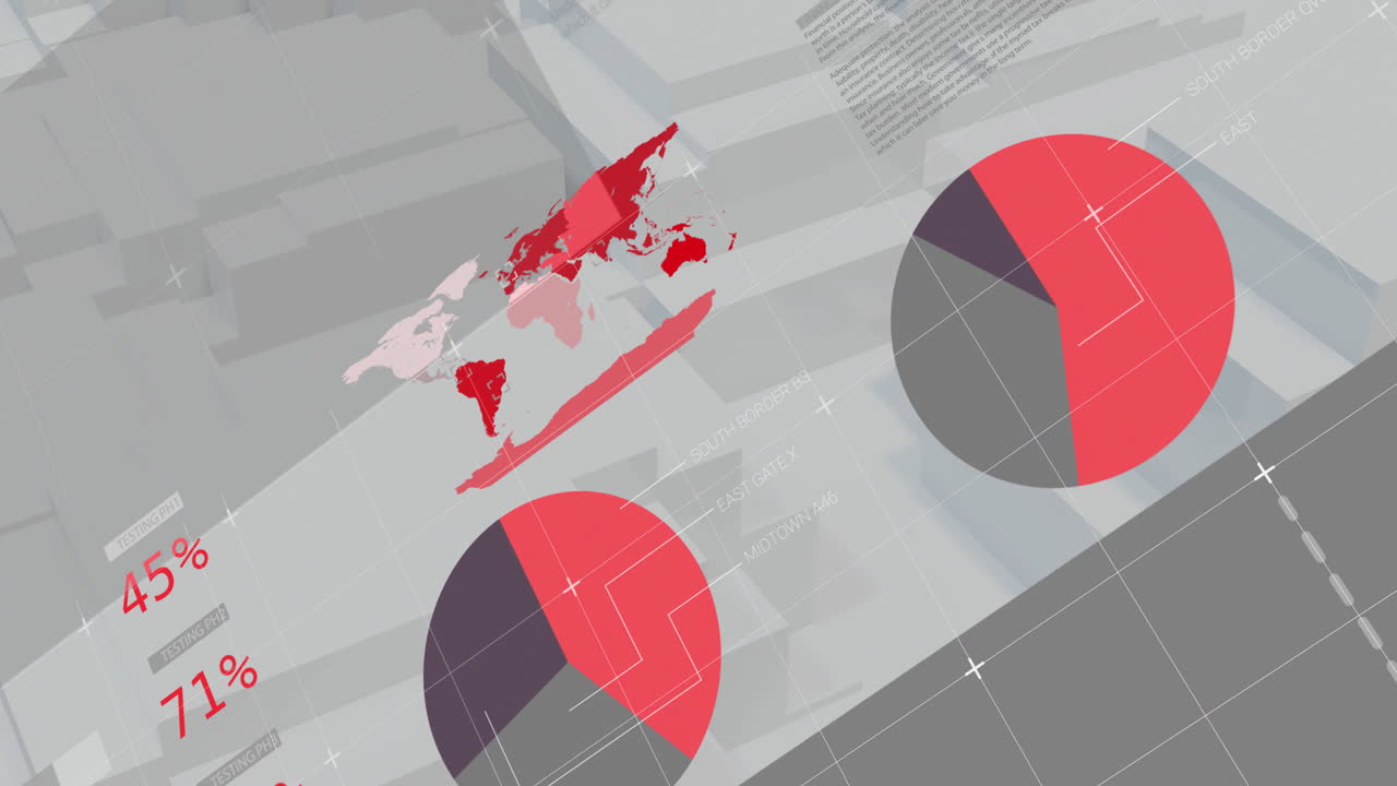 In school, animation of world map and pie charts displaying data analysis