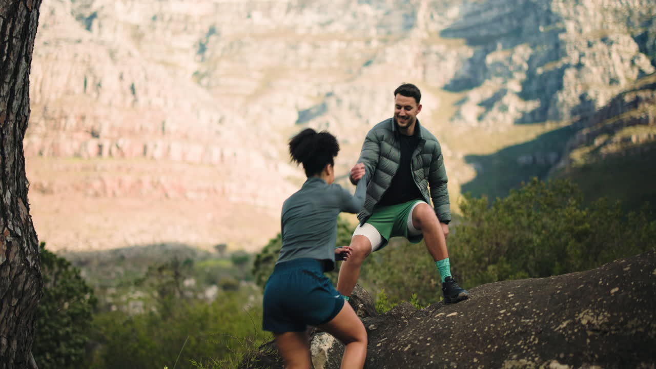 Couple enjoying a scenic hike in the mountains