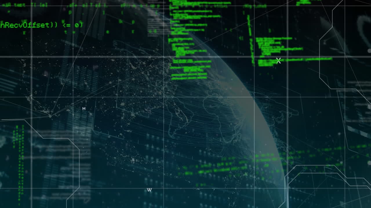 códigos de programação e um globo com interface digital