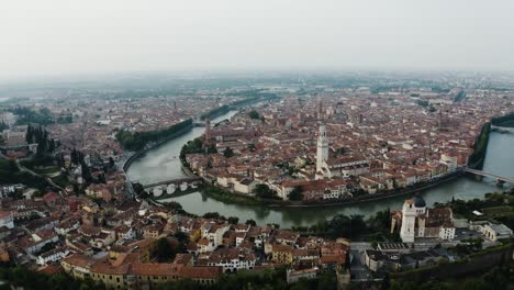 wide aerial view of verona, italy at midday