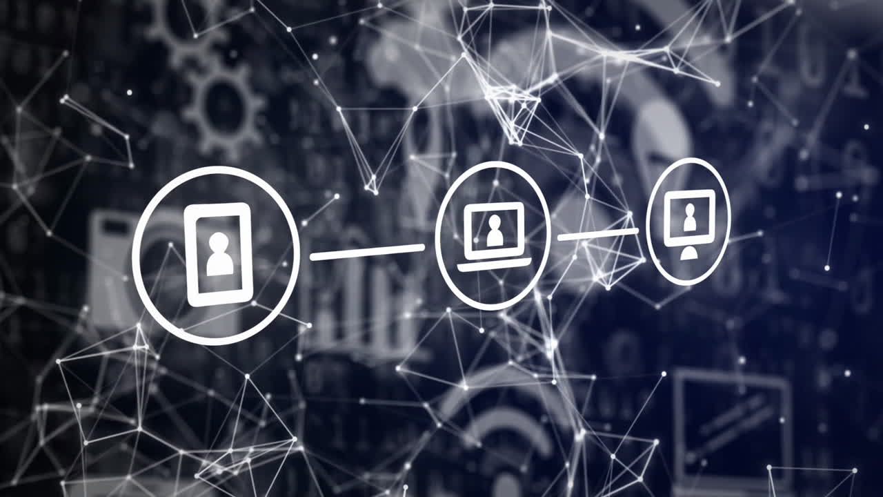 Digital connections and data processing in animation over technological background