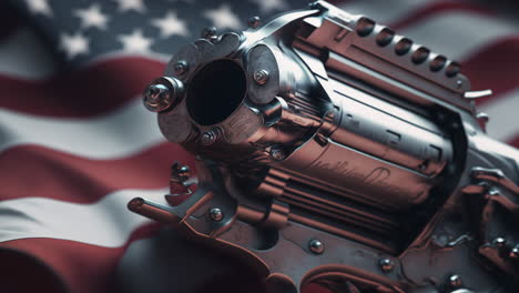 firearm gun violence in united states of america, concept illustration of gun and american flag in background