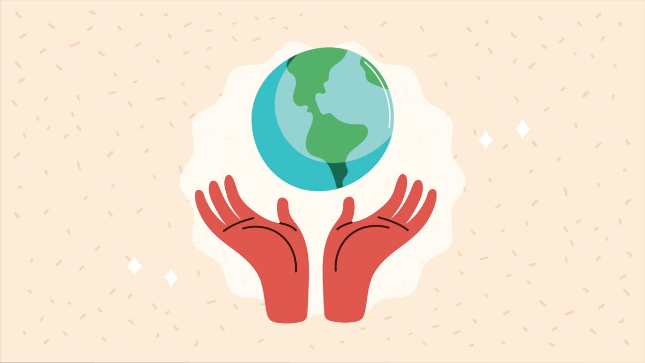 세계 행성 지구를 보호하는 손 애니메이션