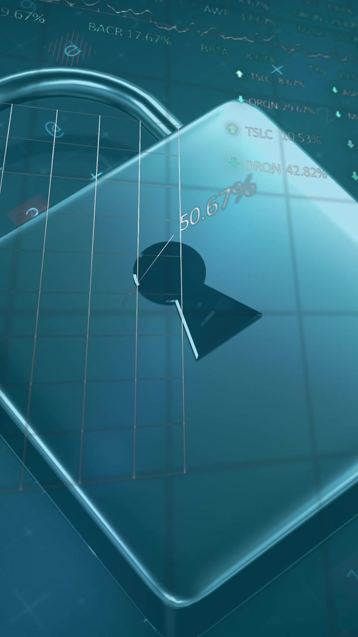 Animated line and digital padlock depict online security in a global communication video.