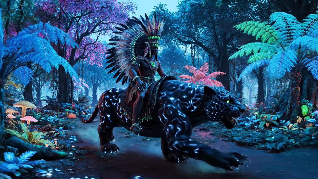 Fantasy Forest with Native American and Jaguar