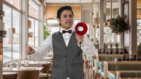 angry indian waiter protesting in restaurant