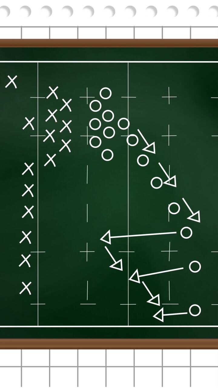 In this image, we can see a teacher drawing a game plan on the blackboard