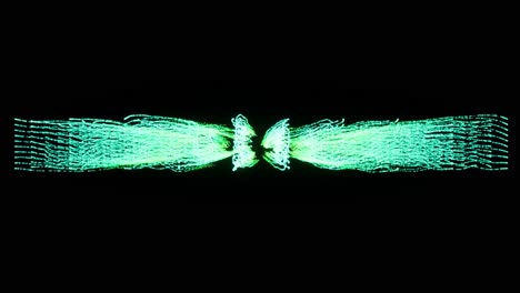 efectos visuales, vfx, líneas de partículas verdes en fondo negro animación 3d