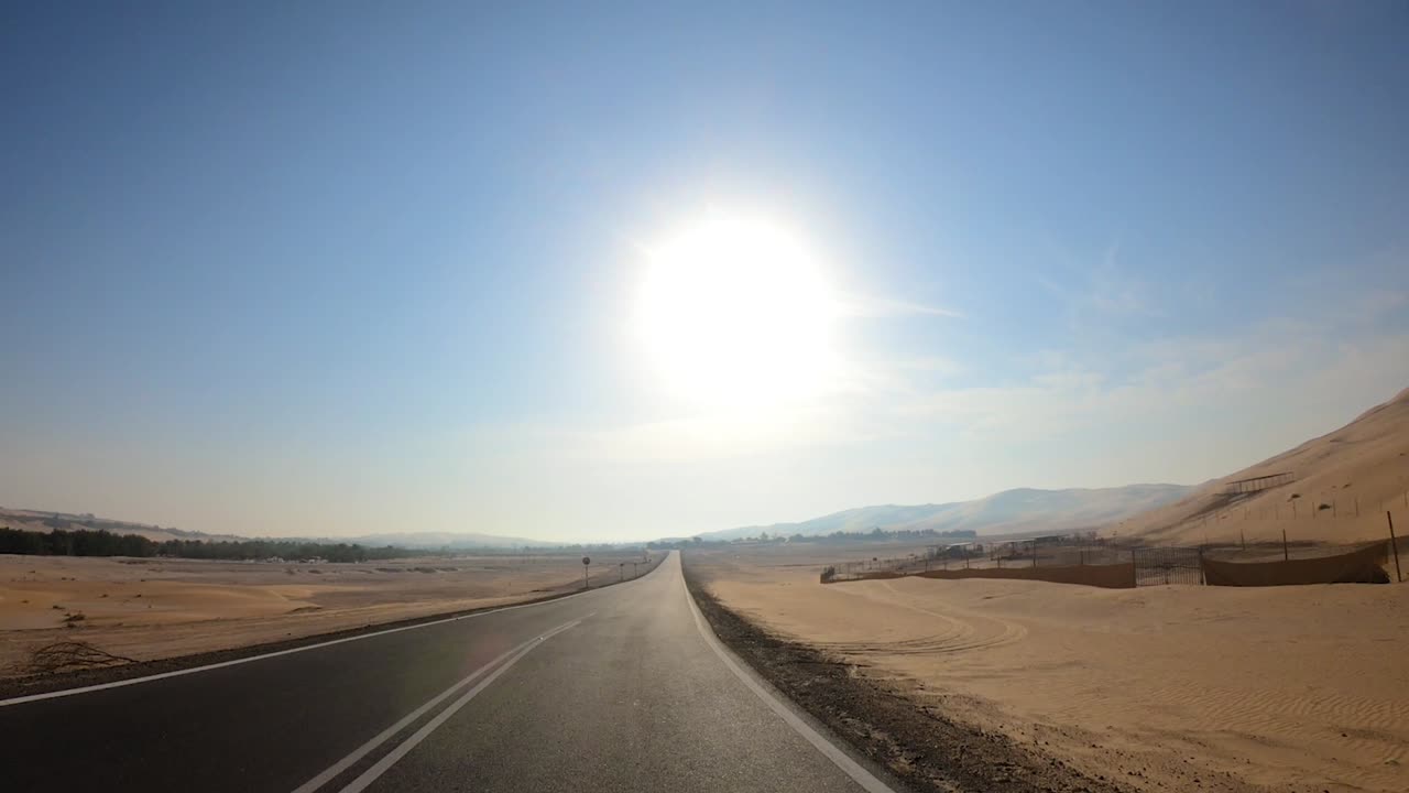 Abu Dhabi empty desolate desert road, Car Hyper-lapse driver POV shot