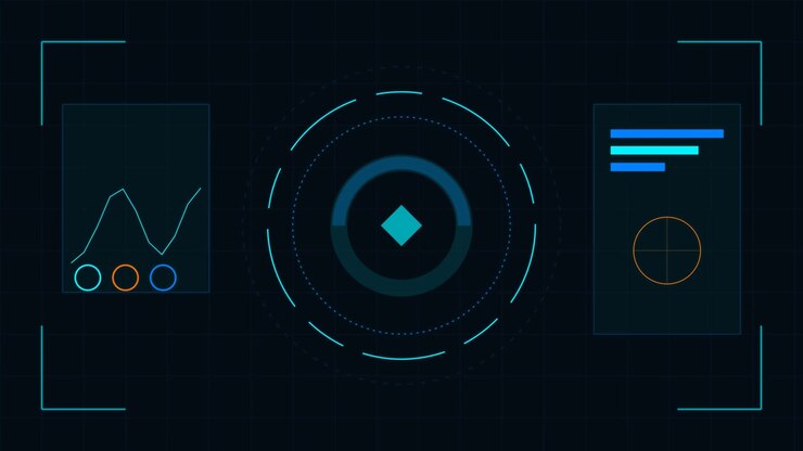 Futuristic Digital Interface Display with Data Visualization and HUD Elements