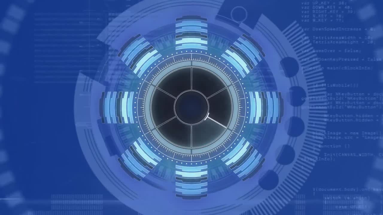 丸いスキャナーのデジタルアニメーションと青い背景のデータ処理