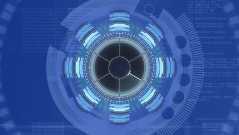 digital animation of round scanner against data processing on blue background