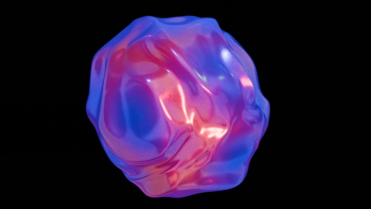 Forma organica 3D amorfa astratta luminosa viola e arancione