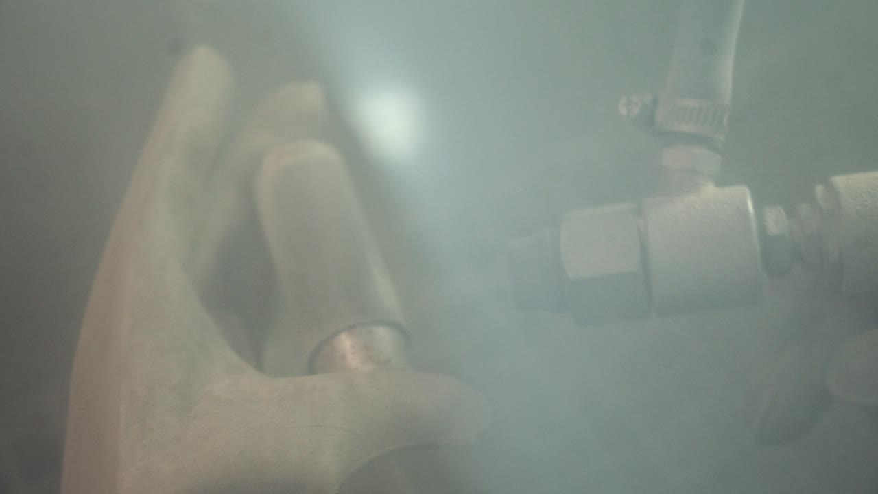 Master painter in factory. Worker at factory painting metal details with a gun of powder coating