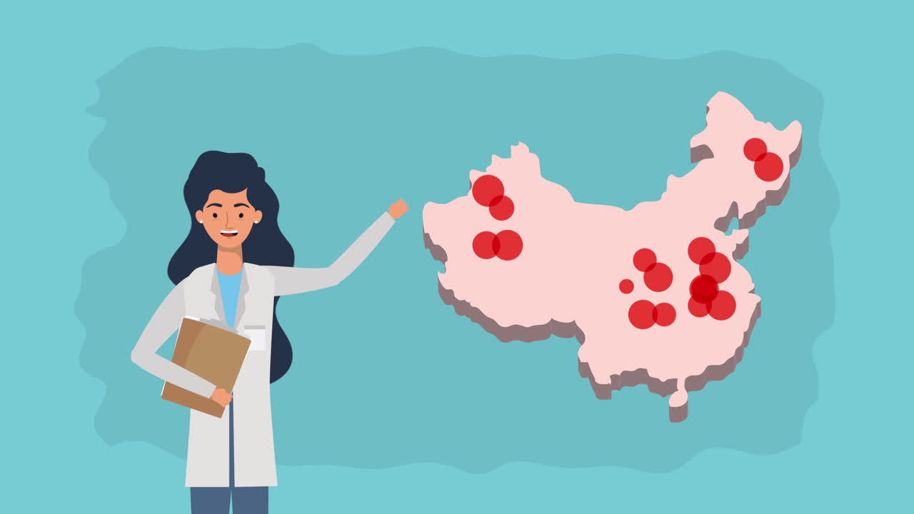 핫스이 있는 중국 지도를 보여주는 의사