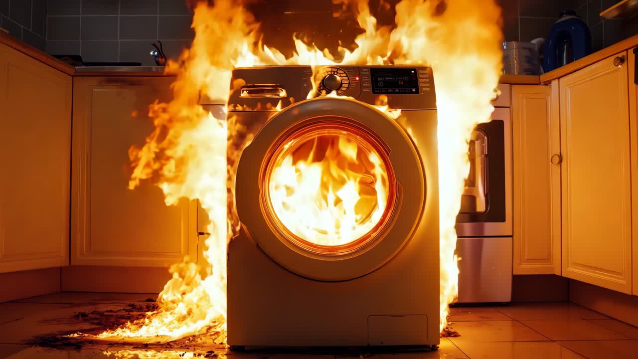 부에서 불타는 세탁기