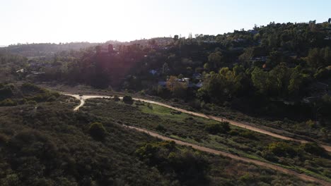 Flyover-of-Hiking-Trails-Surrounded-by-Lush-Plants