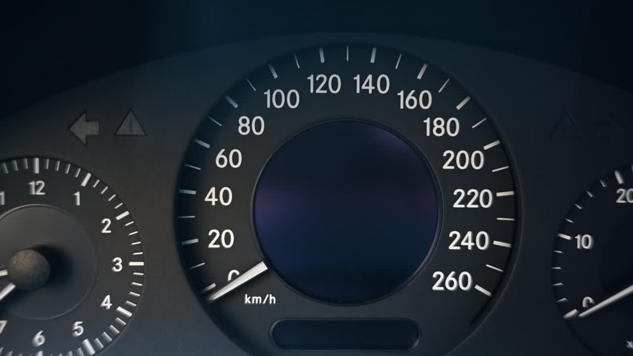 Close up of the speedometer of car