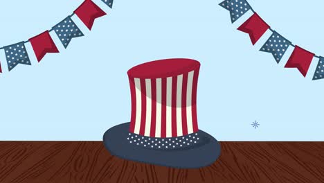 bandera de los estados unidos de américa en tophat y guirnaldas