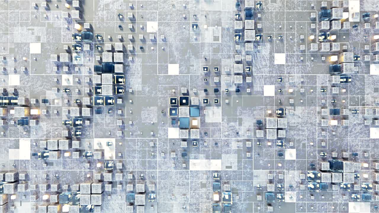 큐브와 함께 미래의 공상과학 백색 벽 루프 가능한 3d 렌더링 애니메이션