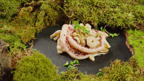 gourmet seafood platter on moss