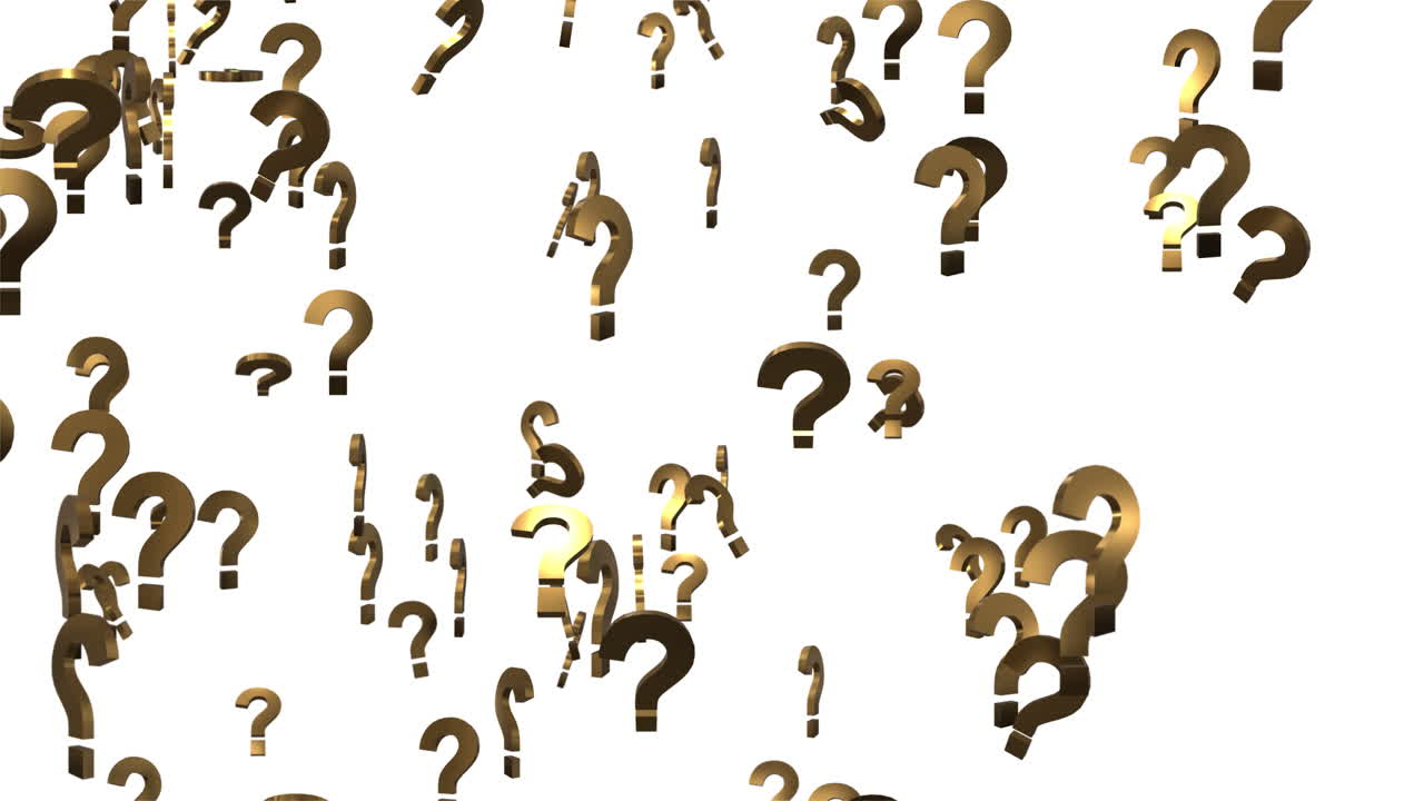 Golden Question Marks Falling on White and Green Screen