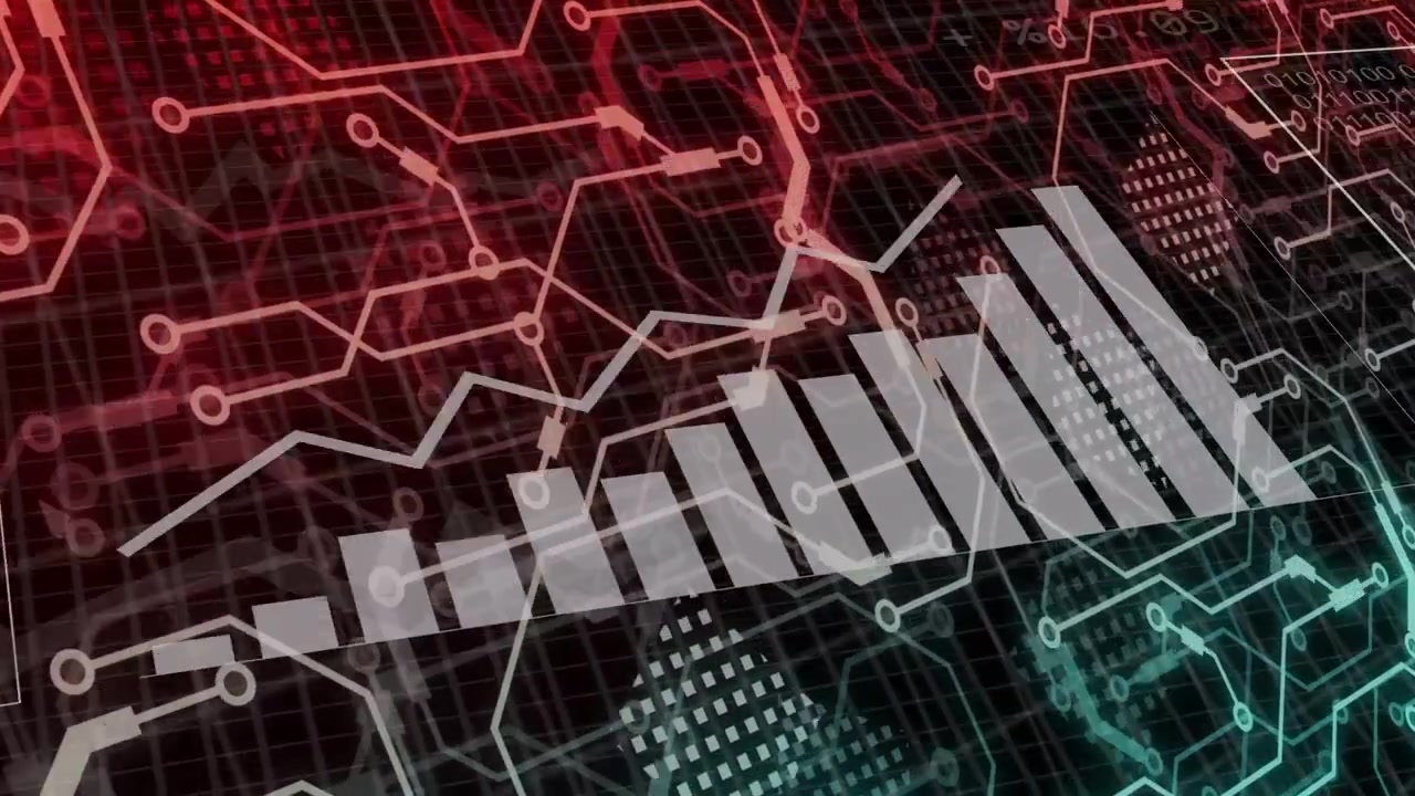 Interfaz de usuario de datos recibiendo información, animando barras y líneas, revelando panel hexagonal, indicadores pulsantes para análisis