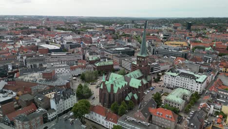 aerial of aarhus city center, denmark