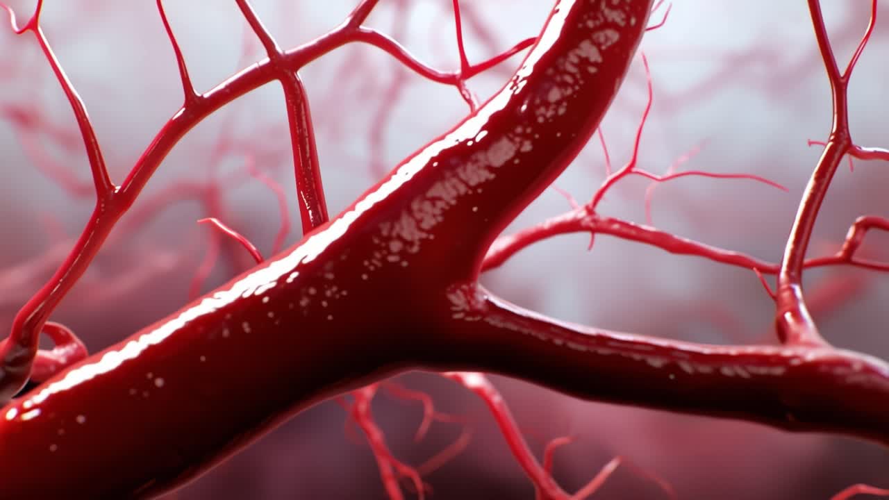 Nærbilder av intrikate blodårer som viser kompleksiteten i menneskelig sirkulasjon og arterienes fine struktur i makroskopisk detalj.