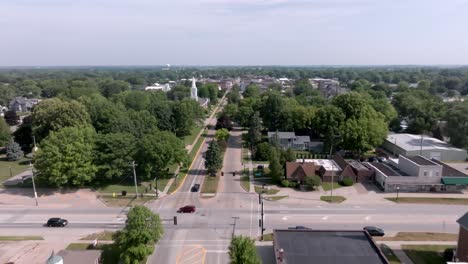 boulevard in geneseo, illinois with drone video moving forward and up