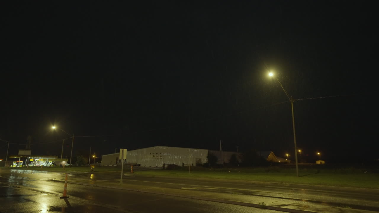 Flashing Lightning Bolts Slow Motion As Heavy Rain Drops Fall