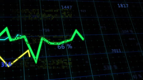 animación de diagramas y procesamiento de datos sobre fondo negro