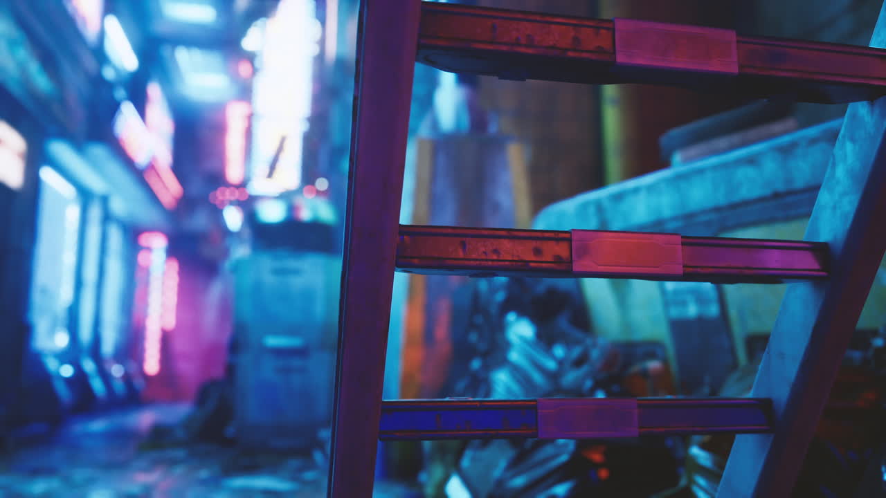 밤에 사이버 크 시티 골목