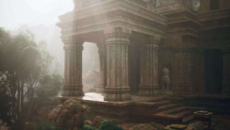 abandoned temple ruins in dense forest