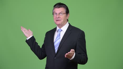 senior handsome businessman presenting