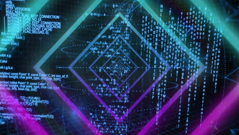 animación de formas y procesamiento de datos sobre fondo negro