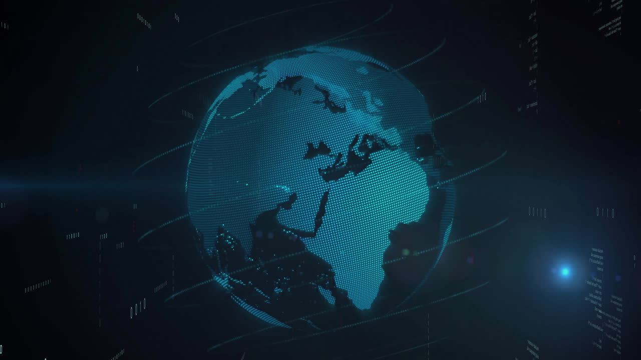 Animation of network of connections and data processing over globe
