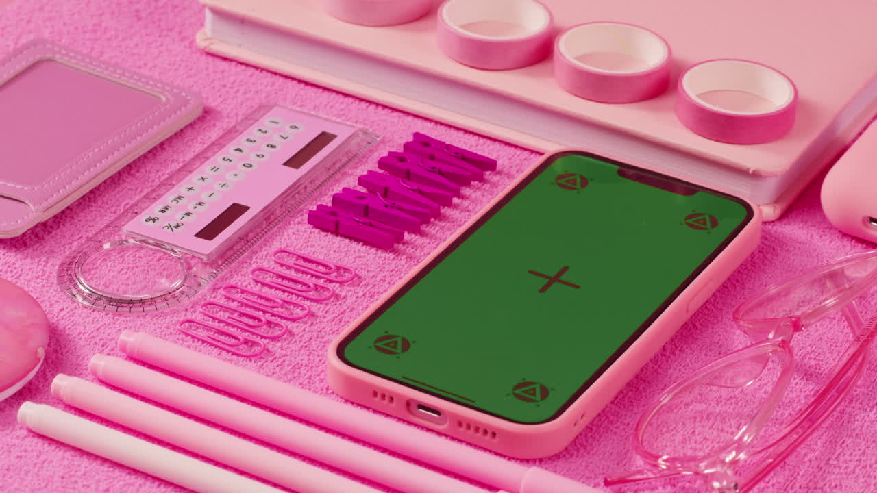 Pink Aesthetic Study Supplies and Phone