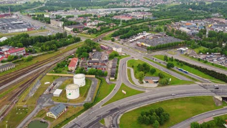 Industrial-area-of-Klaipeda-with-roads,-aerial-drone-view