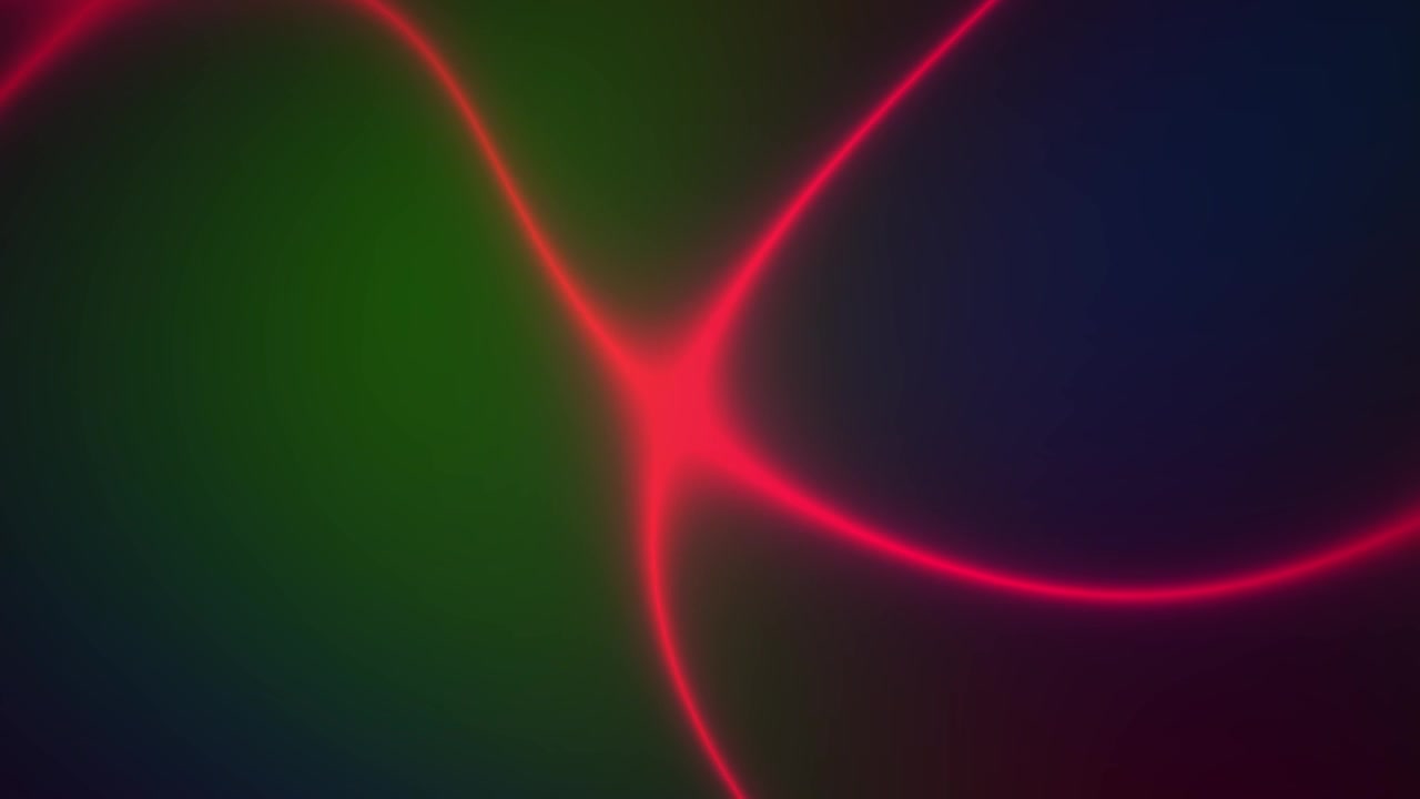 Curvas abstractas de luz de neón roja moviéndose sobre un fondo verde oscuro