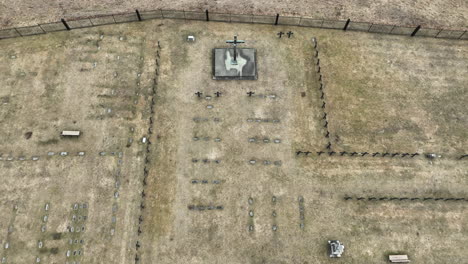 reversible-drone-footage-of-christian-cemetery-showing-crosses-and-grave-sites